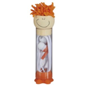 האוזניות המחייכות עם ראש מנקה מסך בצבע כתום