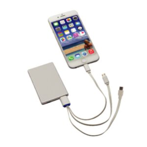 כרטיס אשראי סוללת גיבוי אלומיניום 3,000MAH עם כבל טעינה משולב