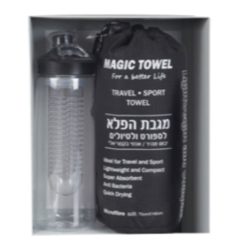 ערכת ספורט הכוללת בקבוק שתיה ומגבת פלא