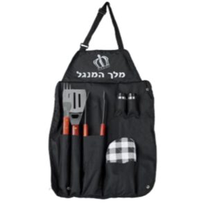 ערכת ברביקיו משולבת סינר עם כלי מנגל - "מלך המנגל"