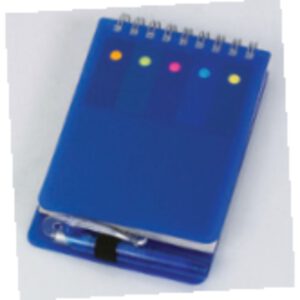 פנקס ספירל עם עט, ניירות וממו סטיק בצבע כחול